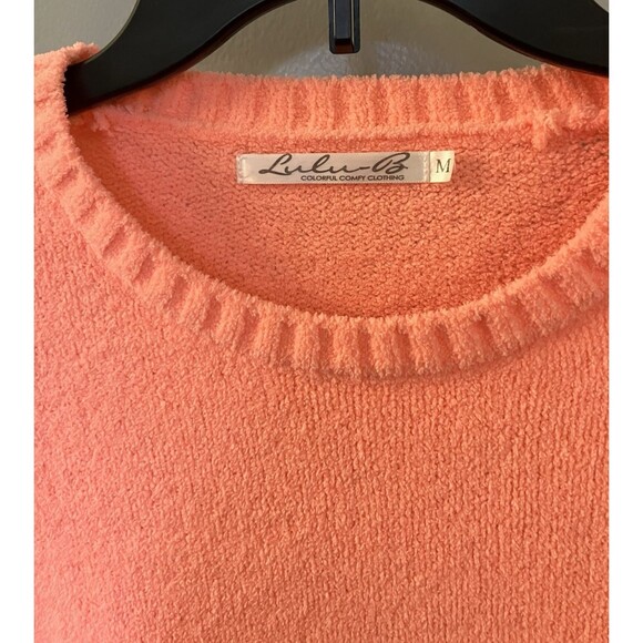 LuLu B Orangy Pink Chenille Womens Soft Comfy Casual Sweater Size Medium - Picture 2 of 6